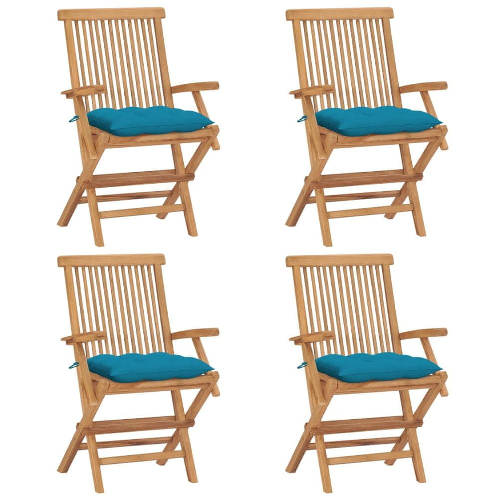 Vidaxl Záhradné stoličky s bledomodrými podložkami 4 ks tíkový masív